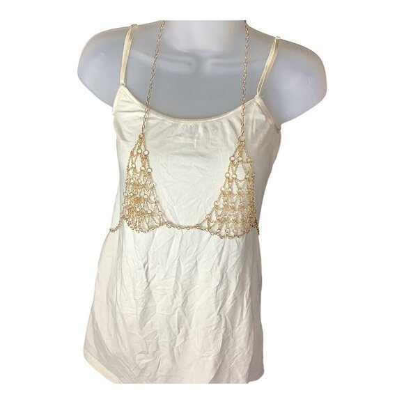 Boho Gold Tone Body Chain Bra Jewelry For Women Adjustable One Size Cup Bikini - Picture 7 of 12